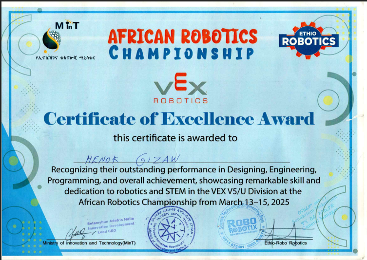 Africa Robotics Championship Certificate